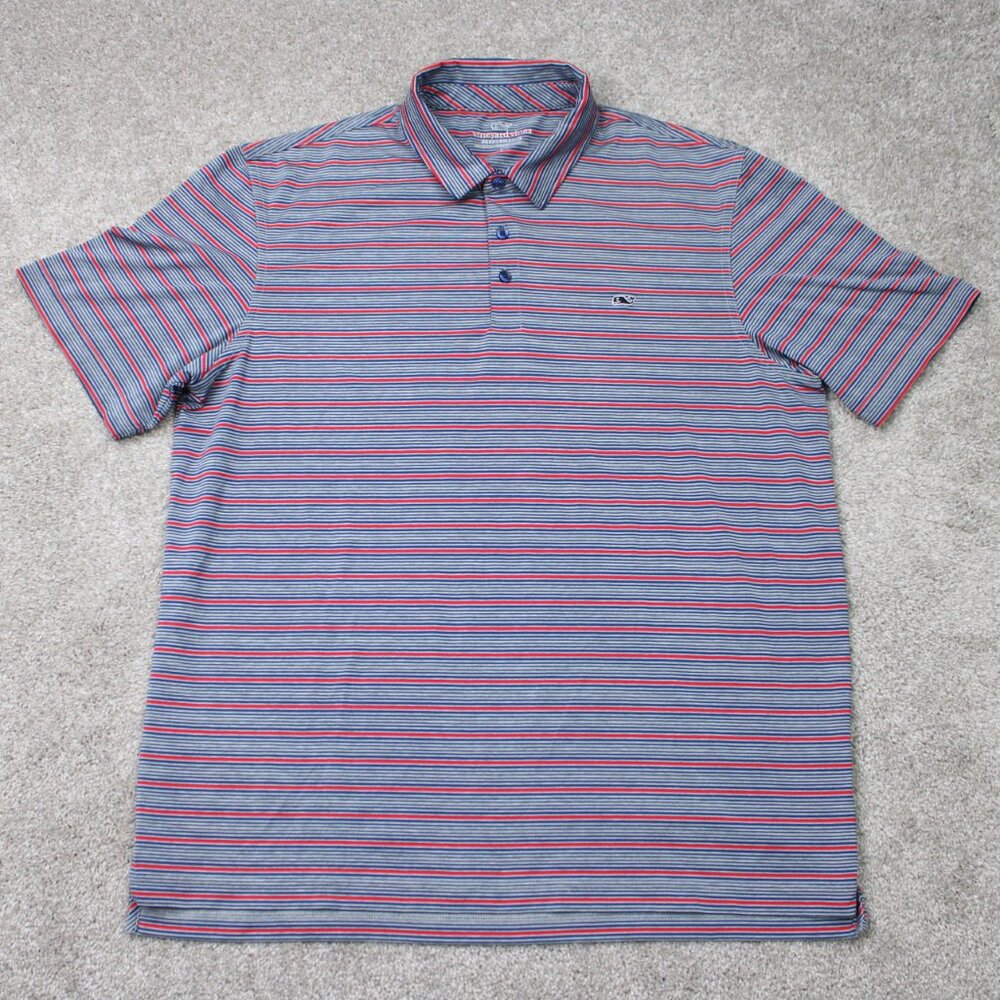 Vineyard Vines Performance Polo Shirt Mens Large Red/Blue Striped Stretch S/S - Picture 2 of 14